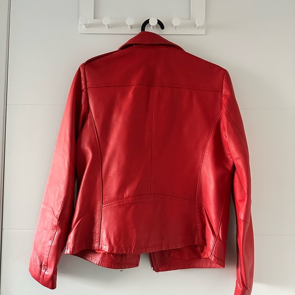 Red Lamb Leather Biker Jacket from Sandro - Brand New - Picture 9 of 10